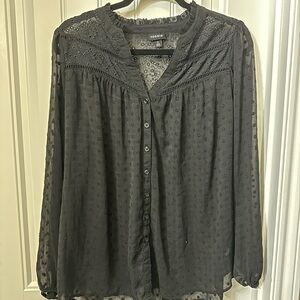 torrid Black Swiss Dot Lace Yoke Button-Down Blouse
